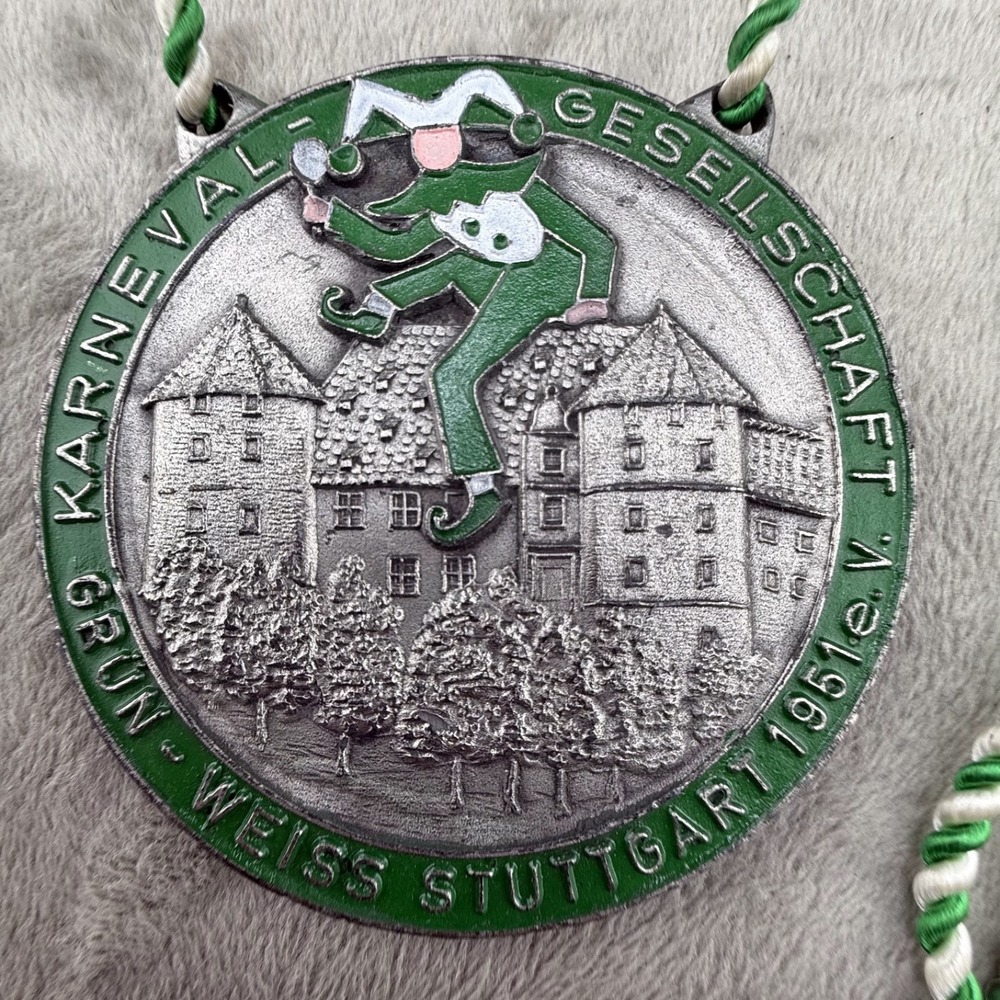 Vintage Estate Medal Silver German Carnival 1951 Karneval Jester Enamel 20in